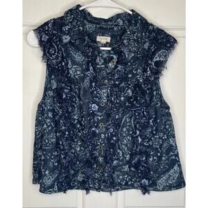 Anthropologie Pilcro Women's Button Down Denim Top Sz XS Chiffon Ruffles Boho